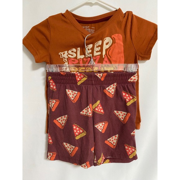 Cat & Jack Pajama Set Sleep Pizza Repeat Graphic Tee‎ & Shorts Kids Size XS 4/5 - Picture 1 of 11